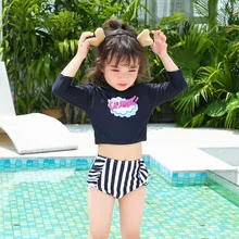 Детский купальник для девочек, коллекция года, детские купальники для девочек, купальники бикини, купальные костюмы, новые детские полосатые шорты с длинными рукавами