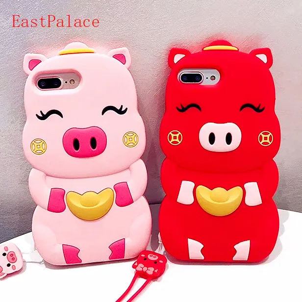 

Luxury 3D Kawaii Chinese Lucky Piggy Case for IPhone X XS MAX XR 10 8 7 6 S 6S Plus 8plus Phone Cover Cute Cartoon Shell Lanyard