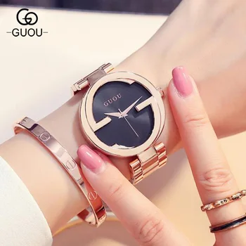 

GUOU Brand New Fashion Unique Women's Quartz Watch relogio feminino Women Luxury Wristwatch Ladies Dress Hours Clock reloj mujer