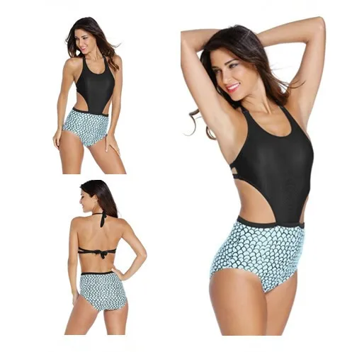 Plus Size S XXL One Piece Women Bikini High Waist Sexy Female Swimsuit Halter Neck Swimwear
