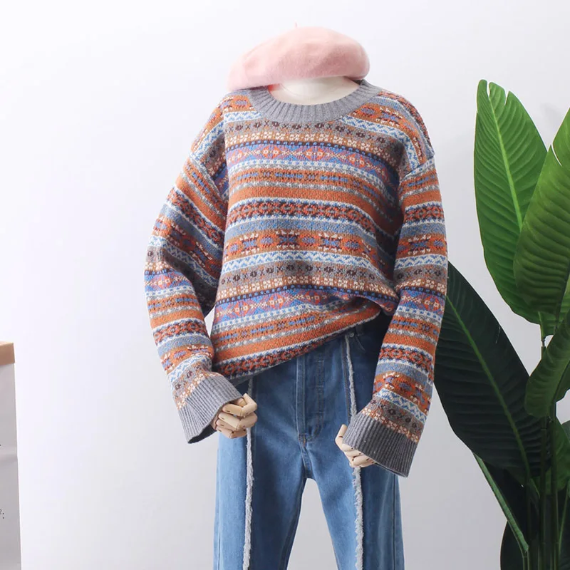 Women Winter Spring Retro National Knitwear Sweaters Vintage Pullovers