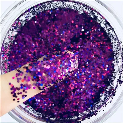 ПЭТ ультратонкие блестки 1 мм тонкая голографическая Лазерная Блестящая серебряная краска для дизайна ногтей блестящая Пыль порошок Шестигранная форма украшение для дизайна ногтей - Цвет: laser purple