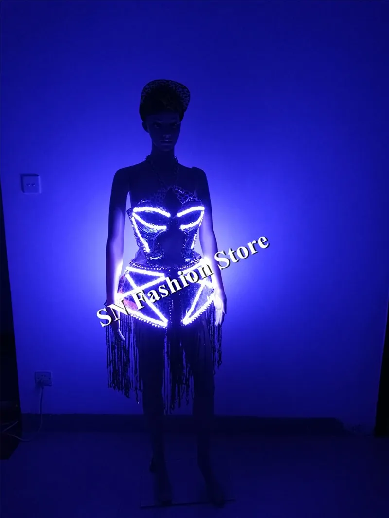 SS1-2 RGB Яркая сексуальная певица Bellydance Бальные LED костюм светло костюмы Подиум носит DJ бюстгальтер одежда платья этап