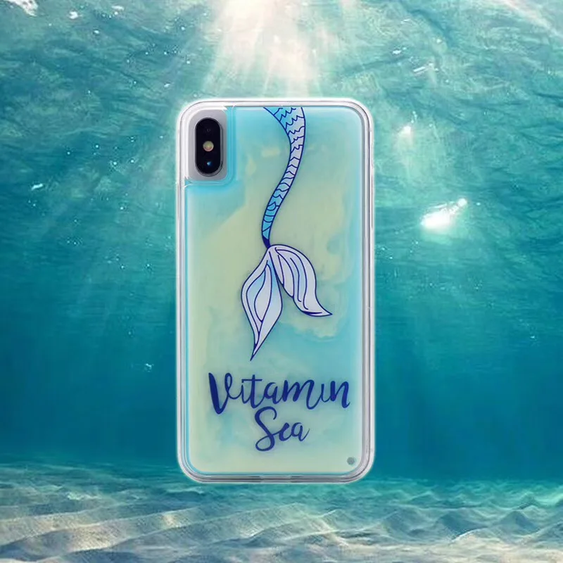 

Europe Fluorescence quicksand Phone case for iphone X XR XS AMX 6 6S Plus 7 7Plus 8 8Plus Luminous gradient Mermaid for iPhone 6