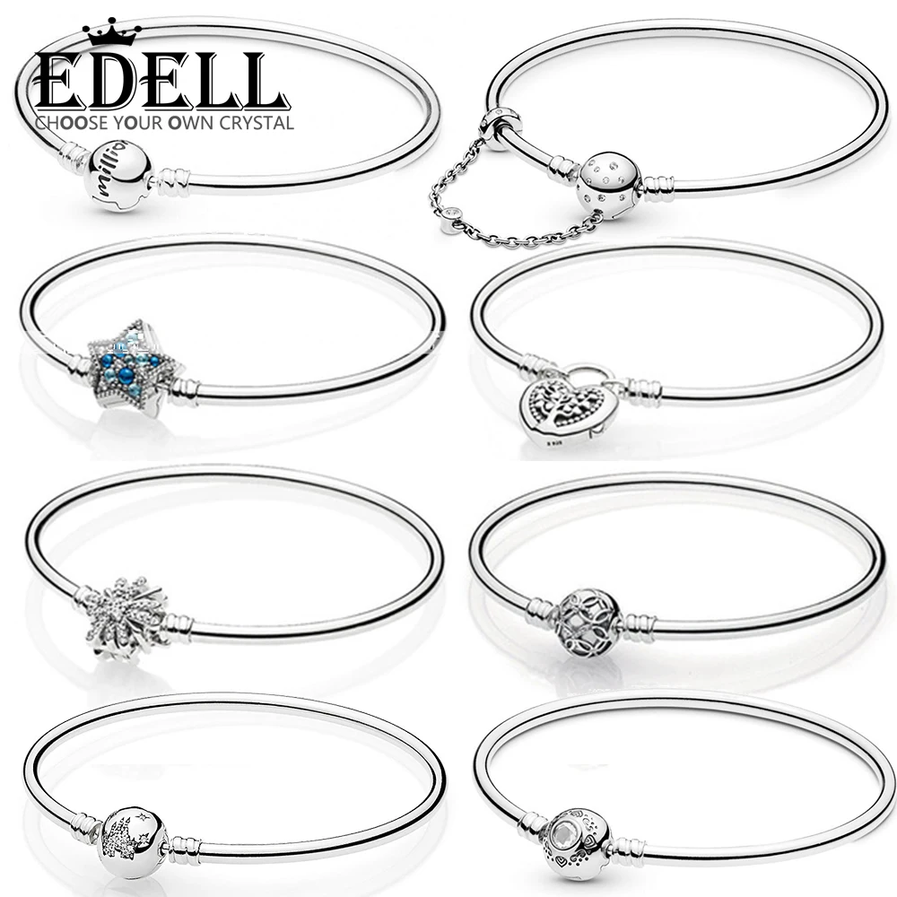 

EDELL 100% 925 Sterling Silver MOMENTS BANGLE WITH TREE OF LOVE CLASP Shining Star Cuff Bracelet Dazzling Fireworks Bangle