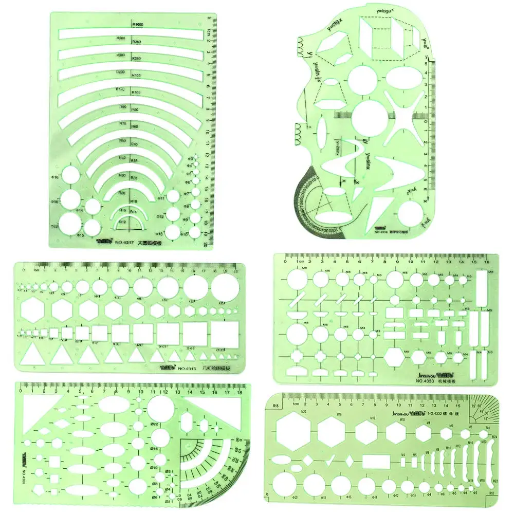 Plastic Green Measuring Templates Geometric Rulers Building Formwork Drawings Plastic Painting Stencils Oval Templates Scale Drafting Tools for School Office Building Formwork Drawing Template 