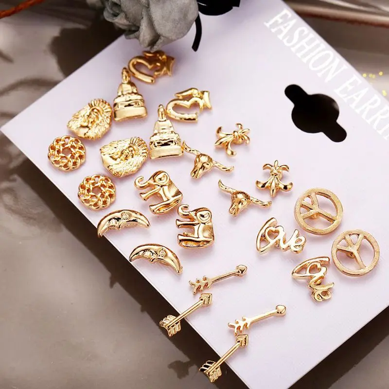 

12 pair/set Women Heart Stud Earrings For Women Earrings Set Gift Woman Jewelry