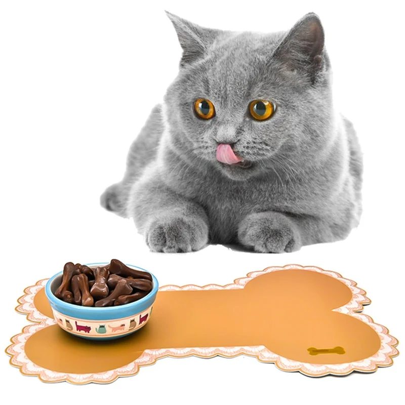Bone-shaped Pet Non-slip Feeding Mats Pet Dogs Cats Bowl Mat Pad Food Water Bottle Feeding Placemat Pet Supplies
