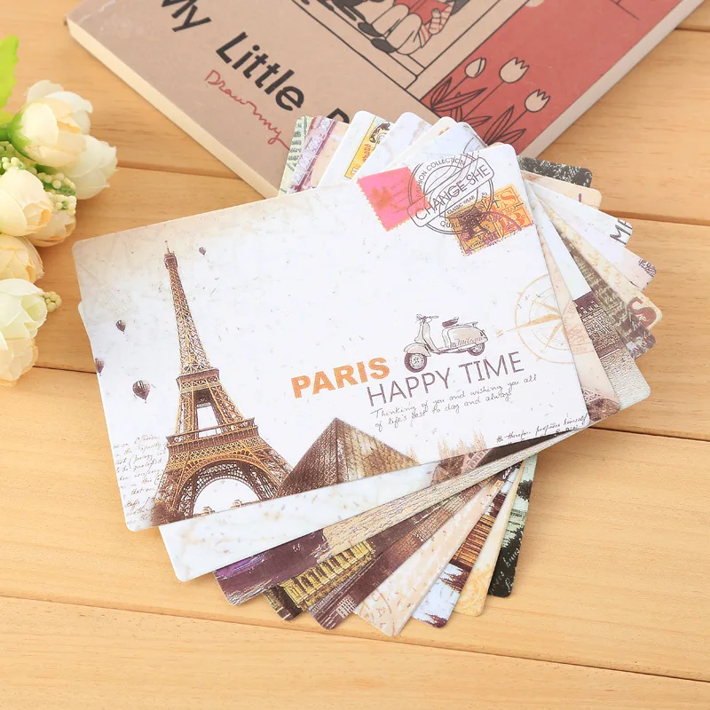 9 sheets/set Creative Retro Eiffel Tower Postcard Fashion European style Pattern Business Birthday Letter Envelope Gift Card