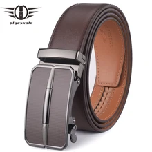 Plyesxale Men Leather Belt Automatic Buckle Mens Belt For Jeans Fashion Brand Brown Mens Belts Luxury Genuine Leather G43