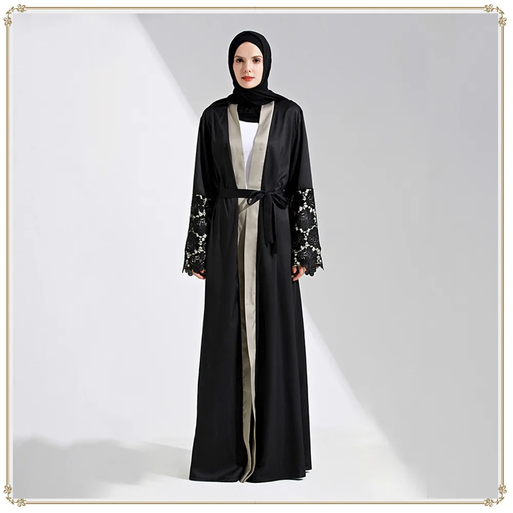 Buy Middle Eastern fashion lace stitching black robes