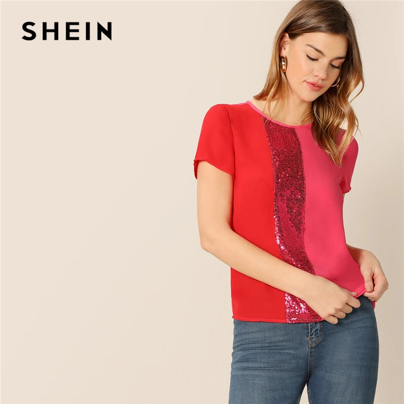 SHEIN Женские топы и блузки с контрастными вставками отрезными вырезами пришитыми