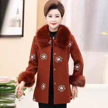 Для женщин среднего возраста женский меховой воротник шерстяное пальто с длинным разрезом P1736
