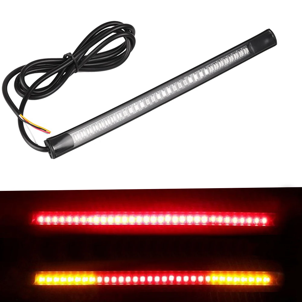 

HOYOO Motorcycle Light Bar Strip Tail Brake Stop Turn Signal License Plate Light Integrated 3528 SMD 48 LED Red Amber Color