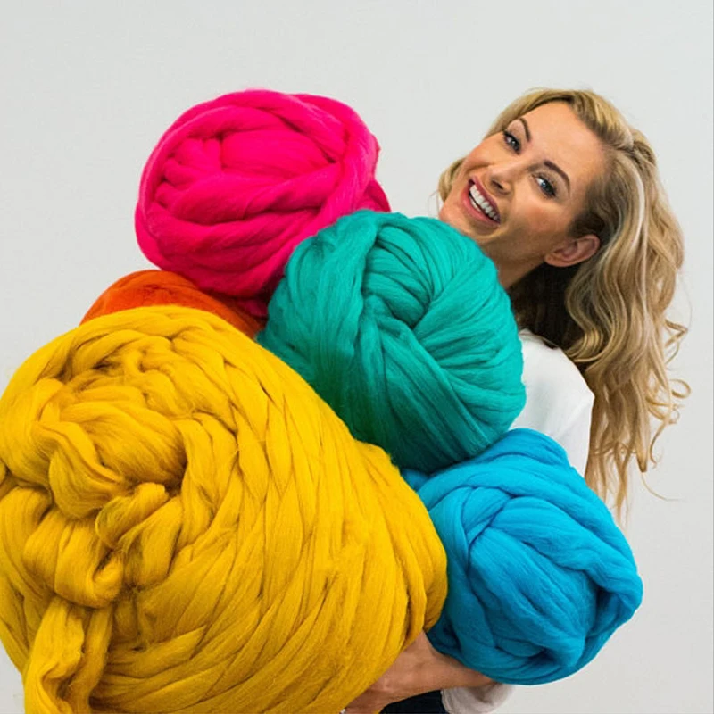 

DIY Knitting 1000g Hand-knitted Woo DIY Scarf Blanket Hand Knit Spinning Crocheting Bulky Arm Roving Yarn DIY Handmade Knitted
