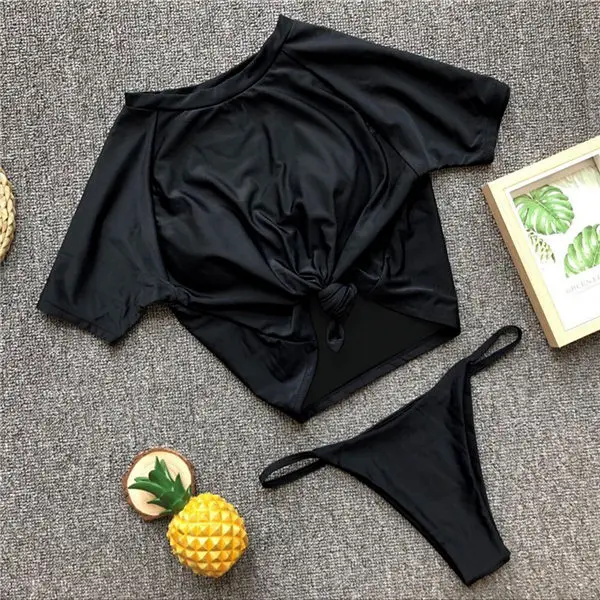 Спортивный купальник женский купальный костюм бразильские стринги бикини купальные женские футболки купальник пуш-ап двухсекционный костюм - Цвет: Черный