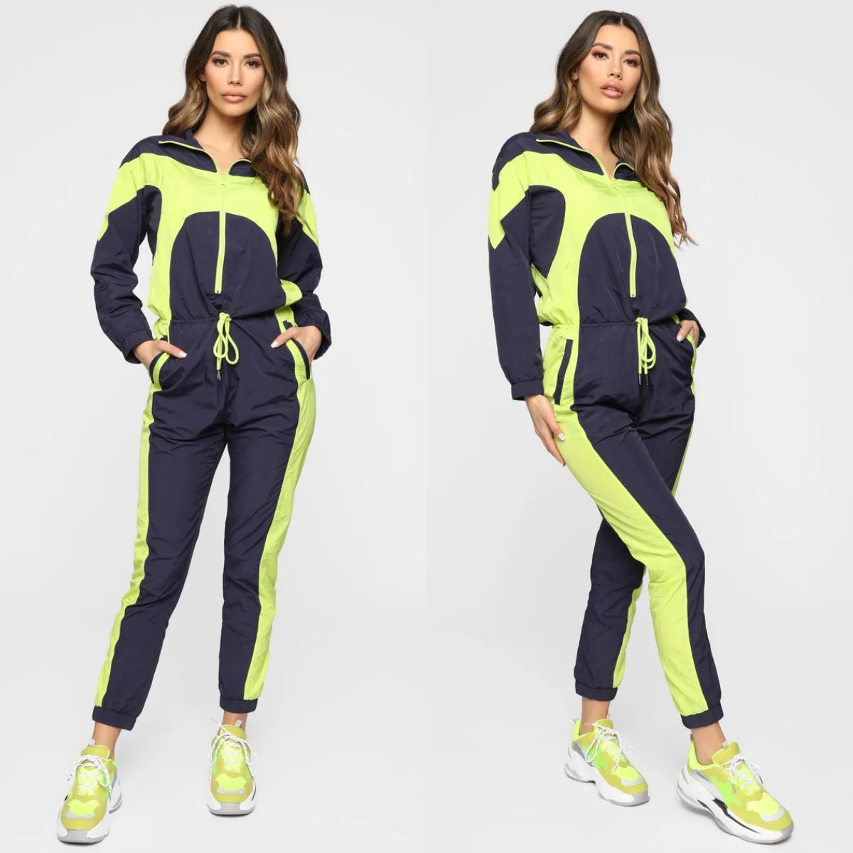 Уличный комплект из двух предметов, женский цельный спортивный свитер, куртка для бега, тонкие спортивные брюки, открытый женский спортивный костюм на молнии