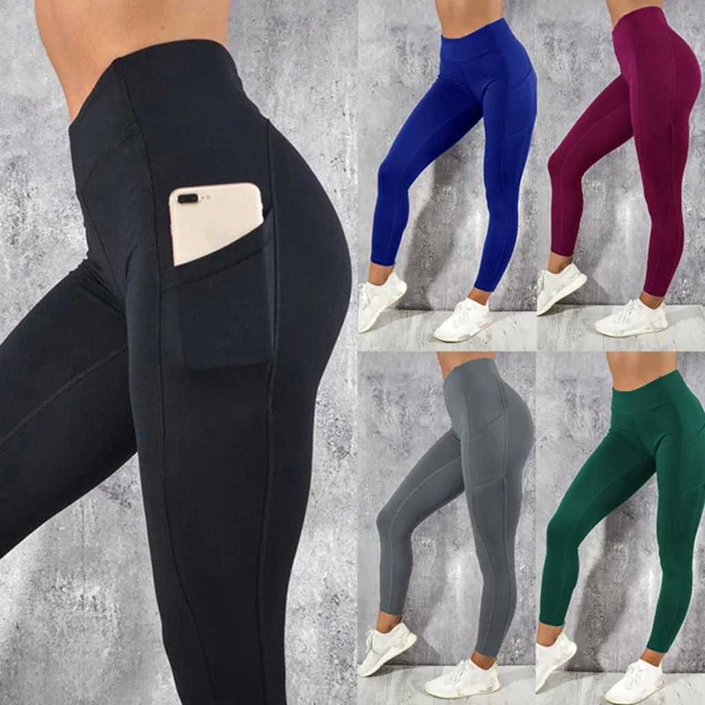 

Women's Solid Workout Leggings Fitness Sports Gym Running Yoga Athletic Pants High Waist Sport Leggings Women Black #LRSS
