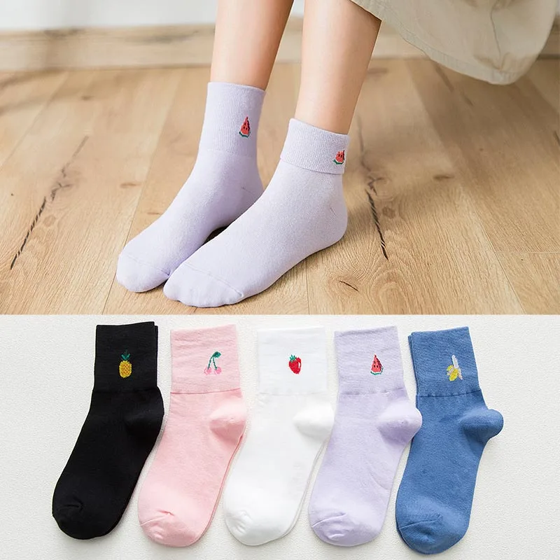 

New women fashion summer fresh fruit art socks soft warm cotton tube socks Harajuk Banana Peach Apple Strawberry Cherry sox