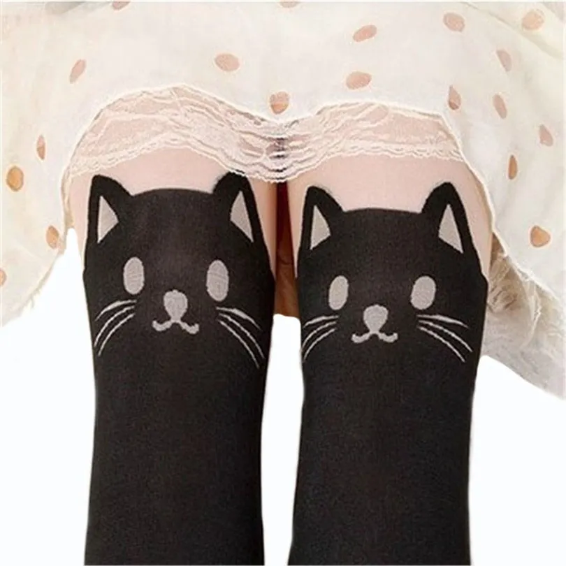 

VIIANLES Winter Pantyhose Thick Fashion Women Tights Kitten Love Print Tight Animal Slim Tail Nylon Hosiery Gilr Sexy Pantyhose