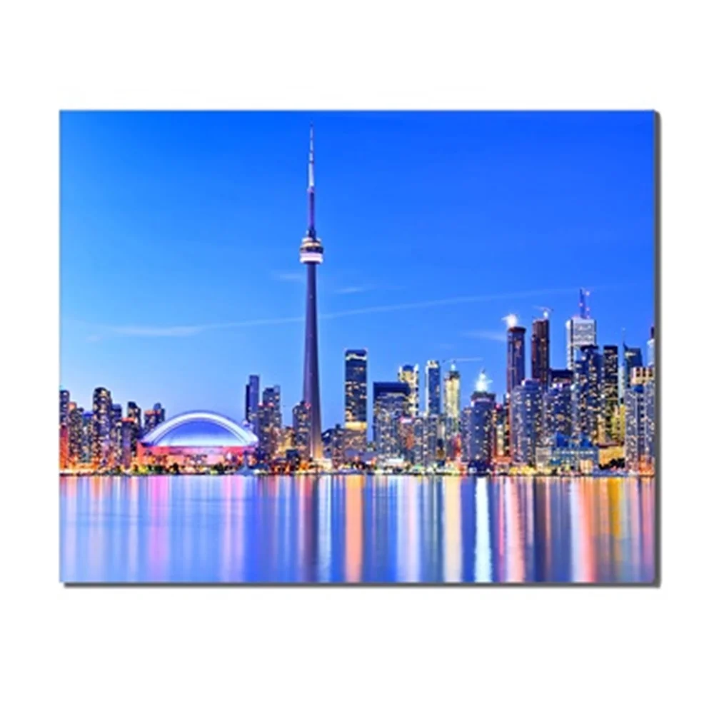 

City Night Landscape Sky River Buildings Modern Decorative Canvas Oil Painting For Home Bedroom Wedding Decoration No Frame