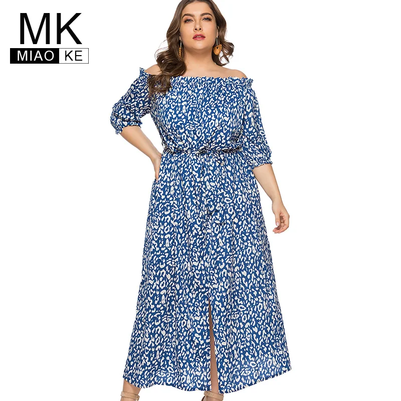 

MK 2019 Summer new arrival womens chiffon Plus Size maxi One shoulder dress fashion ladies Print floral dress