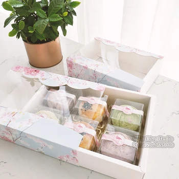 

19.5x13.5x5cm Transparent window Pink cake Box dessert macarons boxes pastry biscuit packaging boxes100 pieces/lot