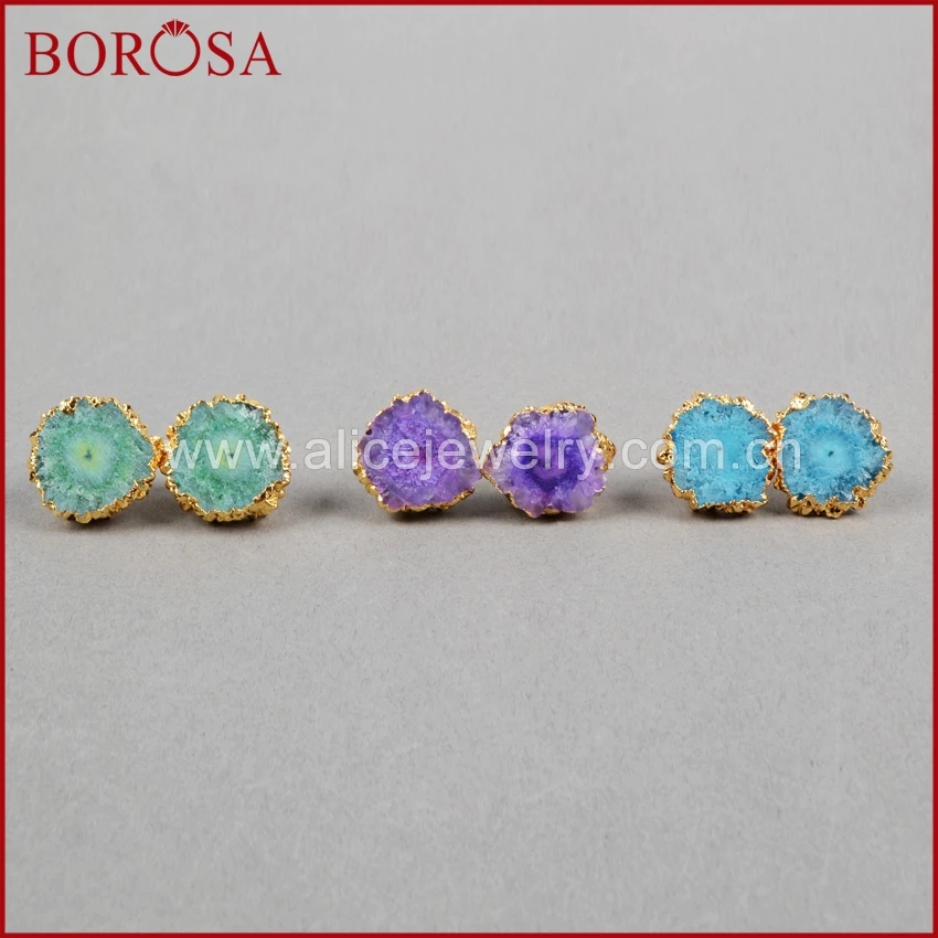 Borosa 5 пар Drusy Серьги гвоздики для Для женщин золото Цвет Природный Радуга