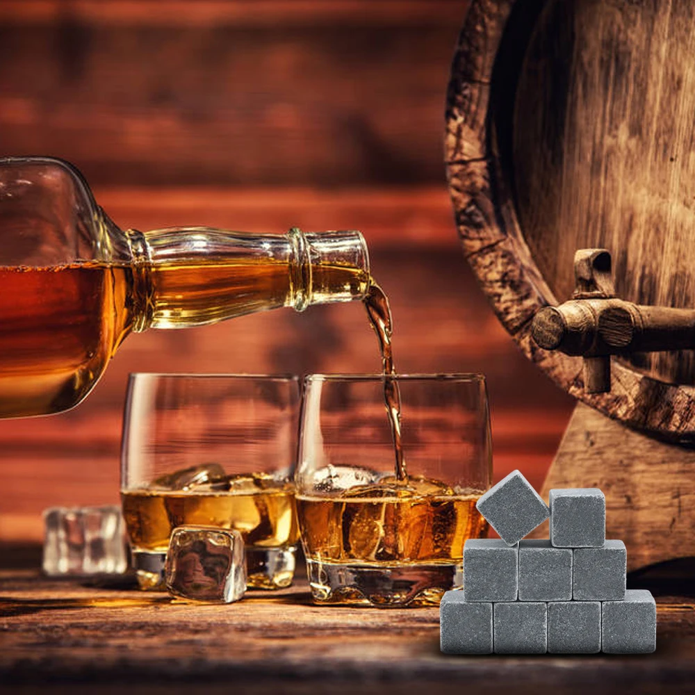 

Outdoor Tool 9 Pcs Whiskey Stones Chilling Rocks Whisky Rocks Cooler Party Wedding Gift Bar Accessories with Velvet Bag