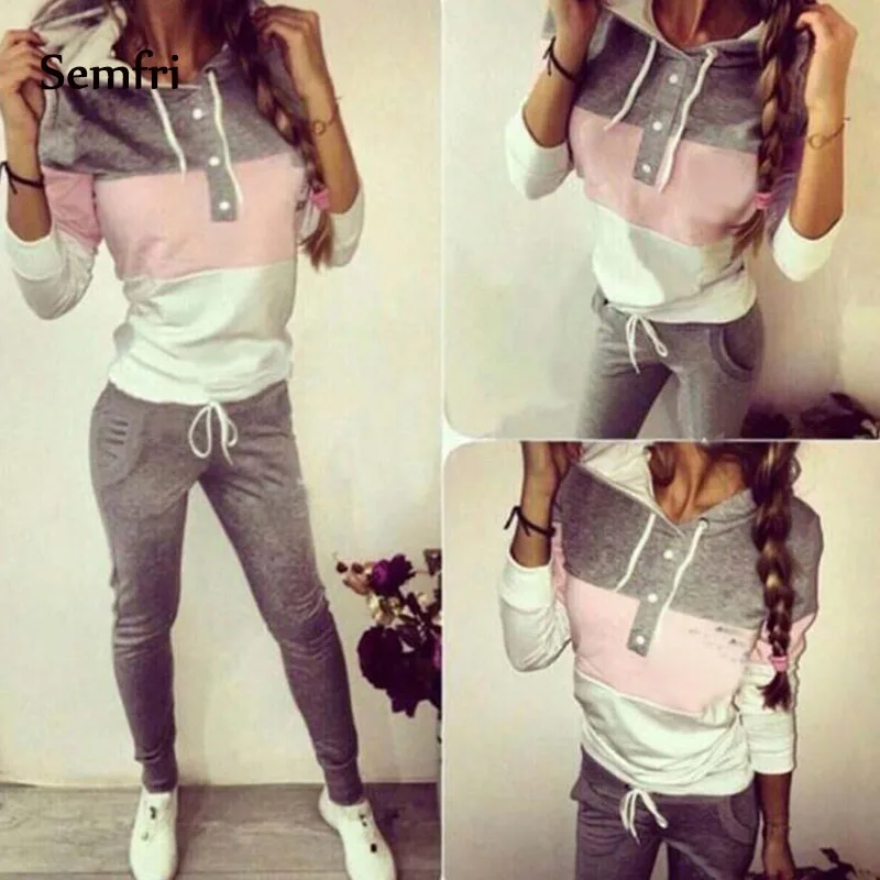 

Semfri Tracksuit Set Women 2pcs Hoodie Sweatshirt Crop Top Hoodies+Side Stripe Pants Winter Autumn Clothing Suits Activewear