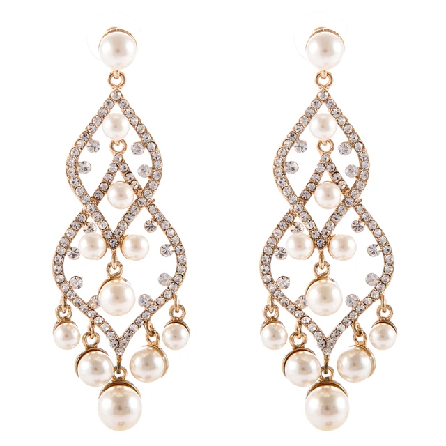 8 5 Cm Luxurious Pearl Chandelier Crystal Inlaid Earrings Vintage 8 5 Cm Luxurious Pearl Chandelier Crystal Inlaid Earrings Vintage Long Bridal Wedding Bridesmaids Jewellery Brinco