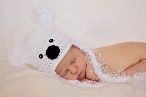 

free shipping,HAND CROCHET KNIT NEWBORN BABY GIRLS BOYS POLAR BEAR HAT PHOTO PROP SHOWER GIFT. newborn crochet Photography Props