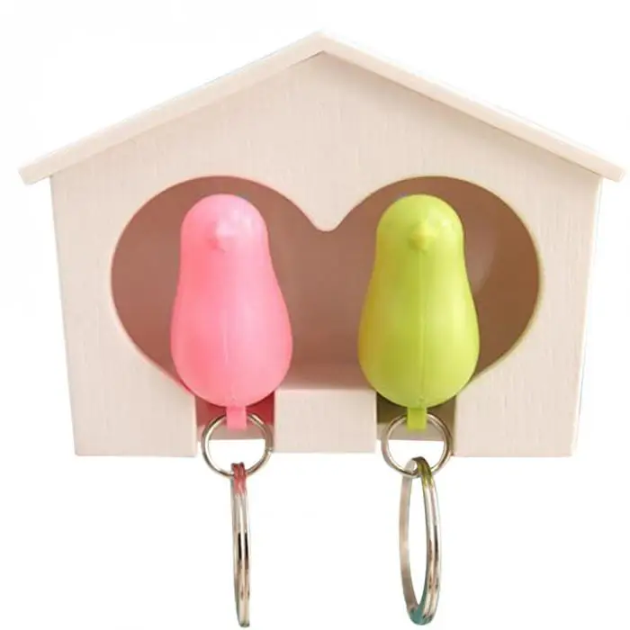 

1 Set 2 Bird Keychain+1 House Nest Whistle Key Holder Chain Ring Keyholder Keychain Keyring Hanger Rack lovers' Jewelry HCV136