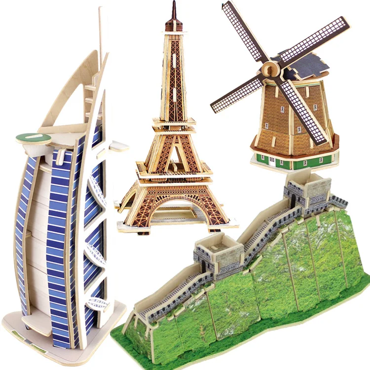 

Robotime wooden 3D model DIY toy gift puzzle wolrd's great architecture big ben Eiffel Leaning Tower Bridge burj al arab hotel