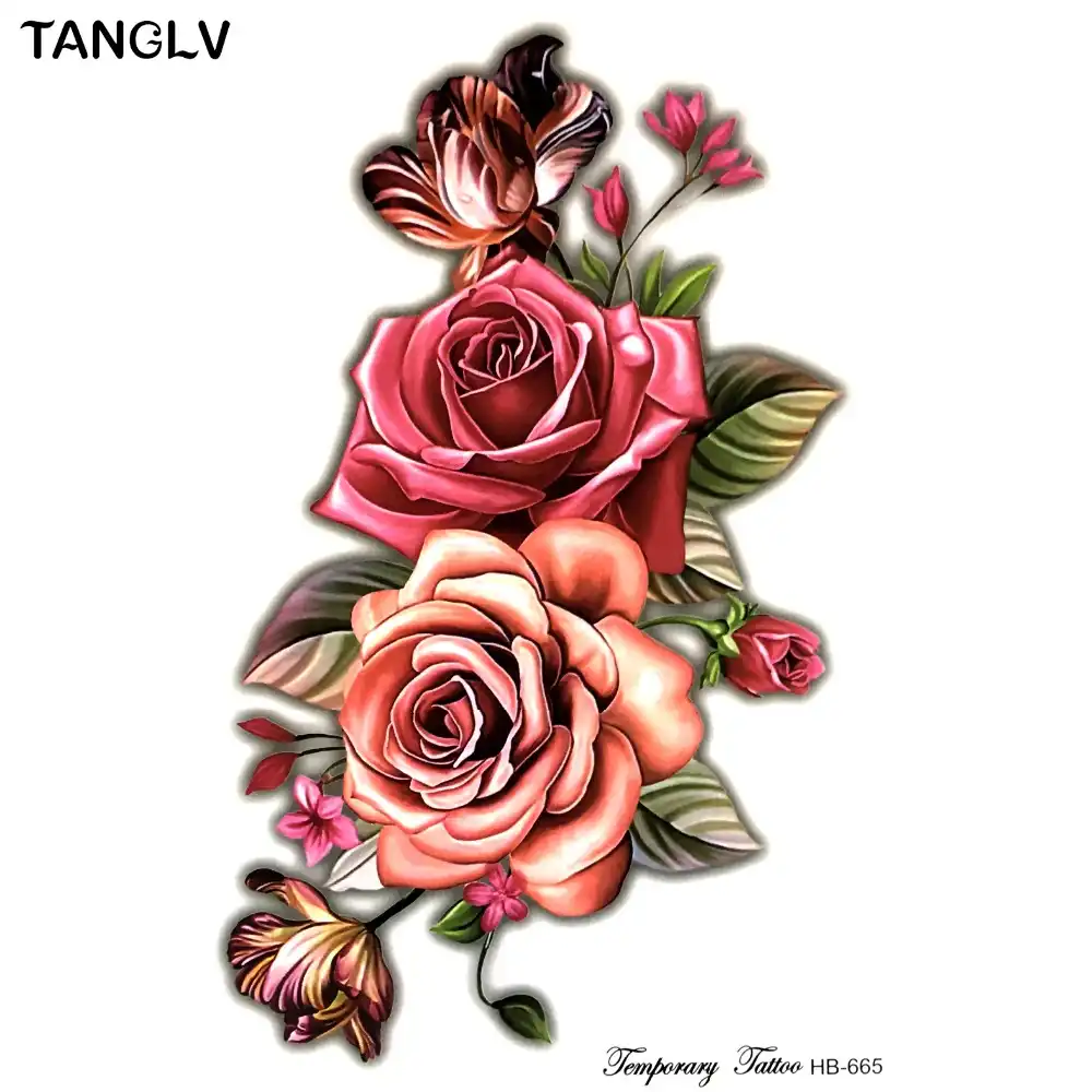 Big Small Rose Flower 3d Flash Temporary Tattoos Women S Diy Tattoo Stickers Fake Color Waterproof Body Art Arm Leg Hand Hb 665 Art Arm Tattoo Stickerarms Legs Aliexpress