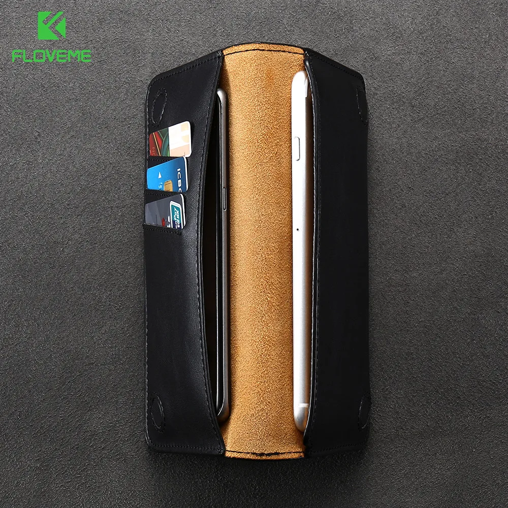 FLOVEME Genuine Leather Wallet Purse Universal Case For iPhone 6s Plus 5s 4s for Galaxy S6 2