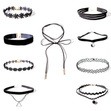 9 PCS Women Girls Ladies Lace Flower Sexy Bohemia Black Neck Choker Necklace Jewelry