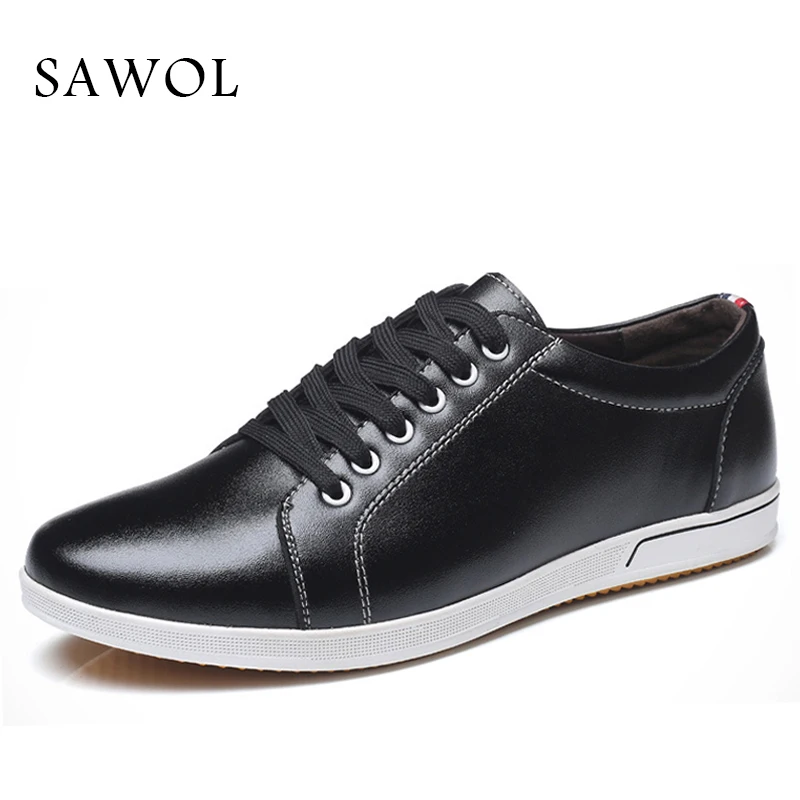 Sawol Men Casual Shoes Brand Men Shoes Men Sneakers Genuine Split Leather Plus Big Size 47 48 Men Flats Slip On Spring Autumn 