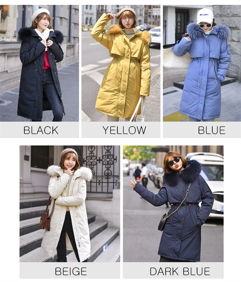 Новинка, модная женская зимняя куртка, пальто с капюшоном, повседневное тонкое уплотненное осенне-зимнее пальто с меховым воротником, тонкая Длинная парка, верхняя одежда