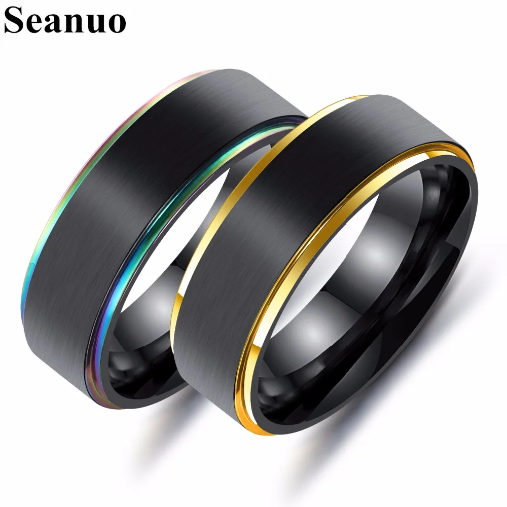 

Seanuo Electroplating Black Gold Tungsten Double Layer Smooth Men's Ring Fashion Wedding Brand Punk Male Bicycle Party Ring Gift