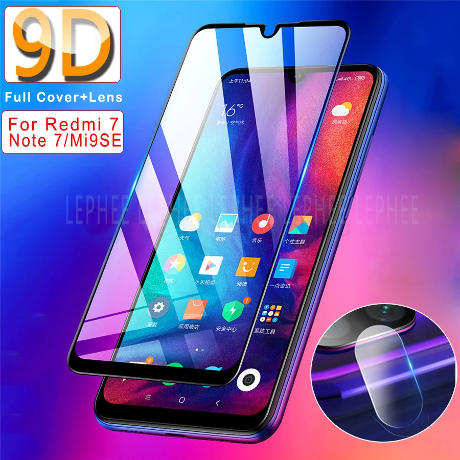 

For Xiaomi redmi note 7 Case on xiomi Redmi Note7 Pro Mi 9 SE Cover Full Tempered Glass Protective Camera Lens Screen Protector