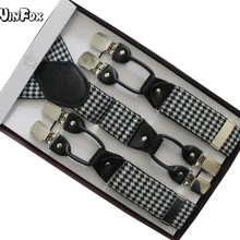 Winfox винтажные мужские подтяжки кожаные мужские гусиные лапки 3,5 см широкие эластичные однотонные штаны Подтяжки Подвеска для взрослых 6 клипсов