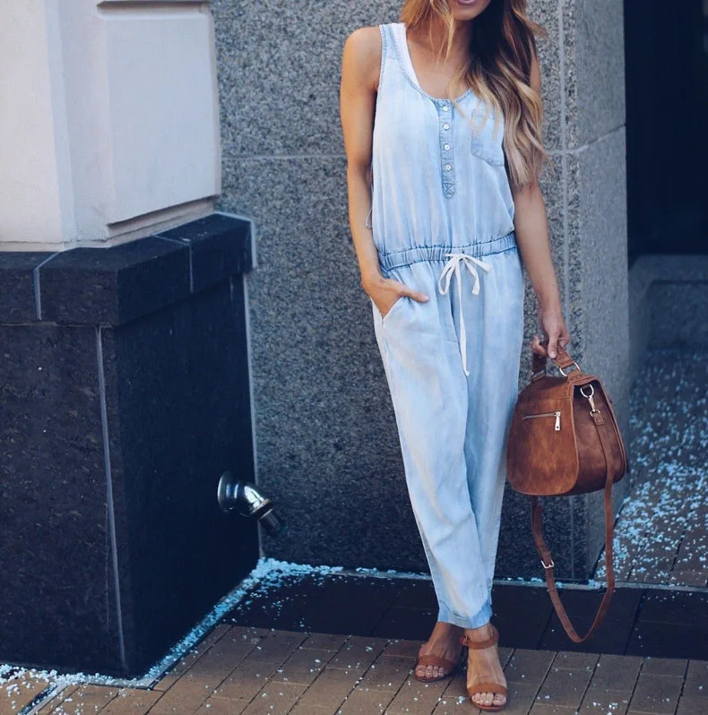 Summer European and American women's denim sleeveless jumpsuit pants (3)
