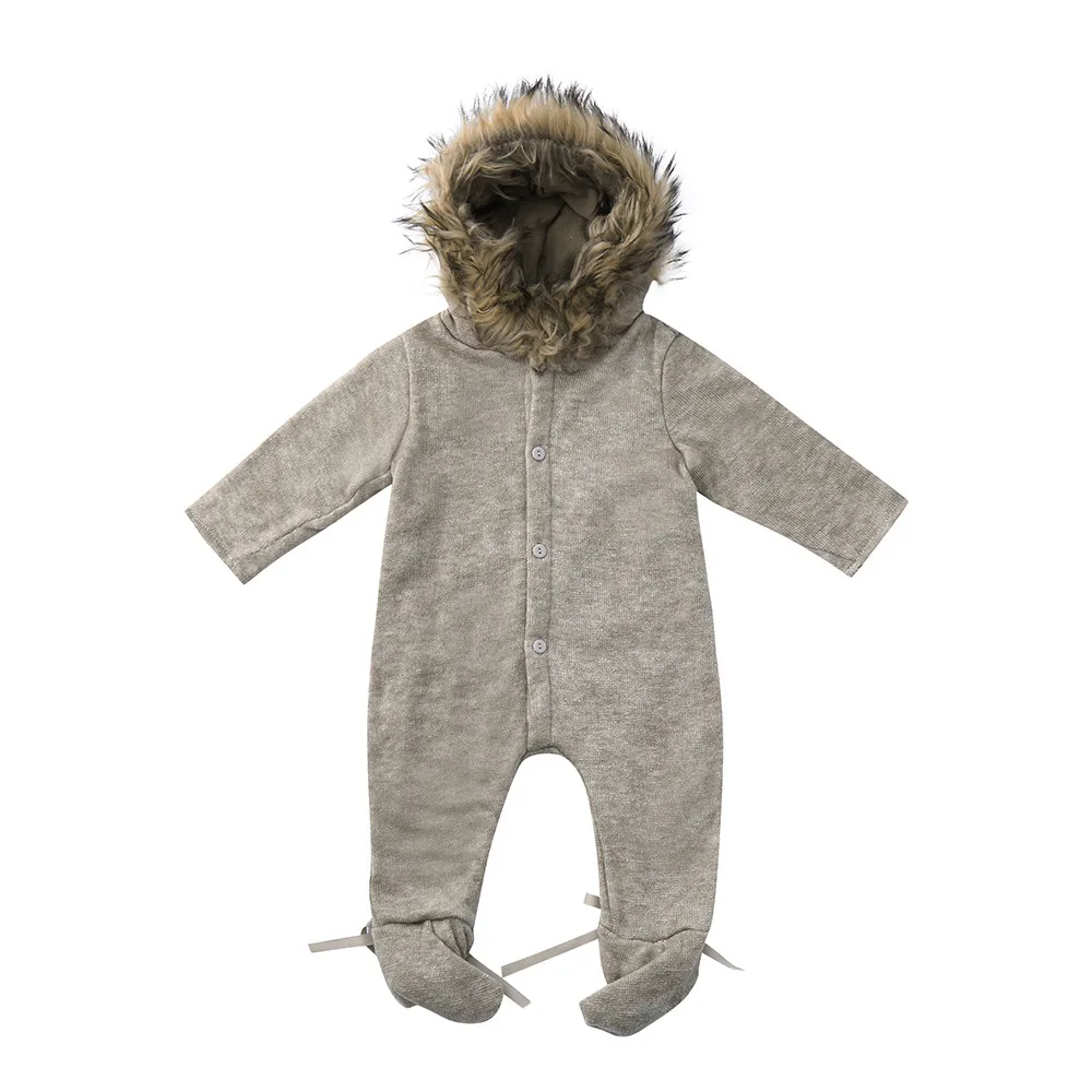LONSANT/Детские Ползунки для новорожденных; однотонная мягкая одежда с капюшоном для новорожденных; детский зимний теплый комбинезон для малышей; цельная одежда; N30 - Цвет: Серый