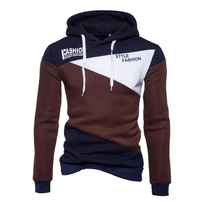 

Men's Stitching Hooded Sweatshirt Letter Print Long Sleeve Slim Pullover