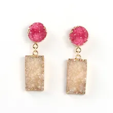 1 пара, Европейский искусственный камень друзы из смолы, прямоугольные серьги для женщин, геометрические серьги-гвоздики золотистого цвета, ювелирные изделия