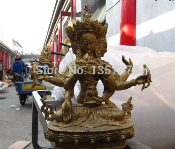 

shitou 00560 9 Tiber Buddhism Old Copper Bronze Hild gild Usnisa-sitatapatra Buddha Statue
