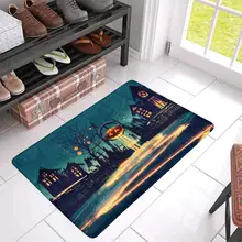 Ночь Хэллоуина с тыквой и дома с привидениями коврик против скольжения входной коврик помещении домашнего декора резиновым