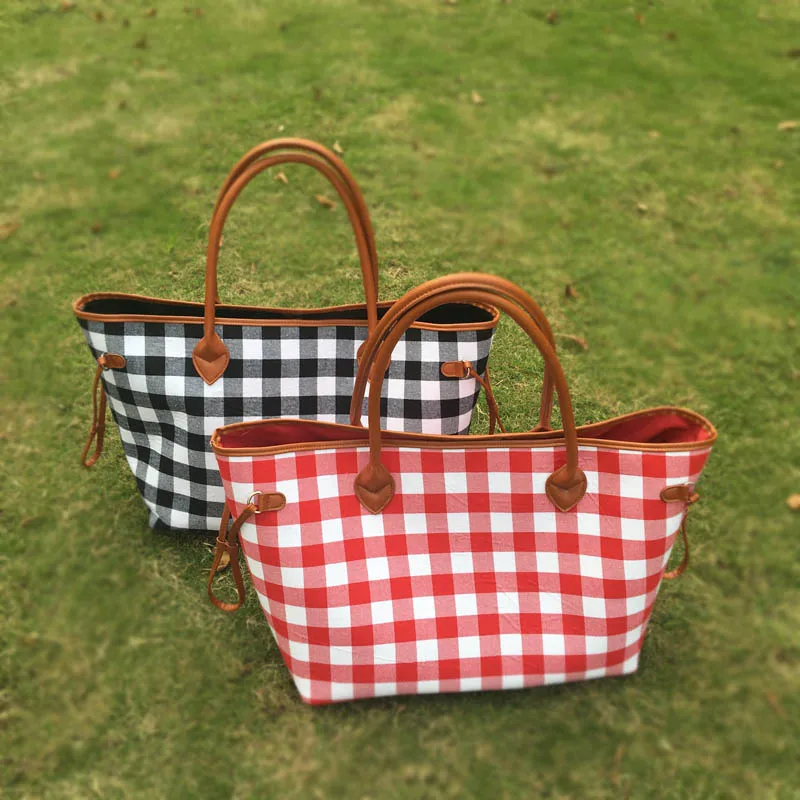 Wholesale Domil Endless Canvas Plaid Tote Bag Red Buffola Check Handbag
