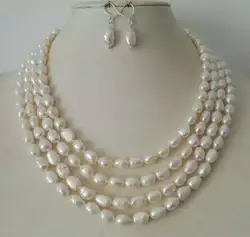 4 ряда барокко белая жемчужина ювелирное изделие комплекты Цепочки и ожерелья серьги жемчужные наборы для Для женщин вечерние ювелирные